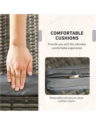 Outsunny 3 Pieces Rattan Bistro Set, Wicker Garden Furniture Set with Glass Top Coffee Table and Chairs, Washable Cushions for O