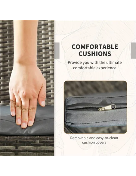 Outsunny 3 Pieces Rattan Bistro Set, Wicker Garden Furniture Set with Glass Top Coffee Table and Chairs, Washable Cushions for O