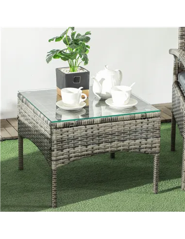 Outsunny 3 Pieces Rattan Bistro Set, Wicker Garden Furniture Set with Glass Top Coffee Table and Chairs, Washable Cushions for O