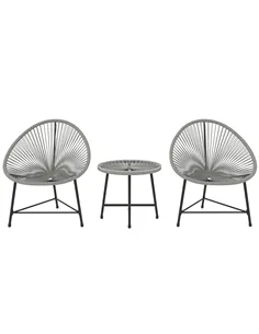 Outsunny 3 Pieces Rattan Bistro Set, Garden Bistro Set with Acapulco Chairs and Glass Top Table, Small Garden Furniture Set with