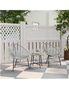 Outsunny 3 Pieces Rattan Bistro Set, Garden Bistro Set with Acapulco Chairs and Glass Top Table, Small Garden Furniture Set with 2