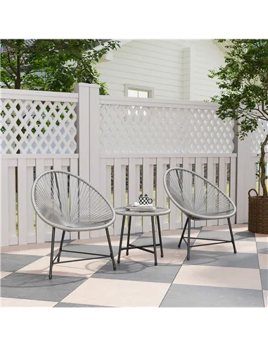 Outsunny 3 Pieces Rattan Bistro Set, Garden Bistro Set with Acapulco Chairs and Glass Top Table, Small Garden Furniture Set with