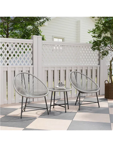 Outsunny 3 Pieces Rattan Bistro Set, Garden Bistro Set with Acapulco Chairs and Glass Top Table, Small Garden Furniture Set with