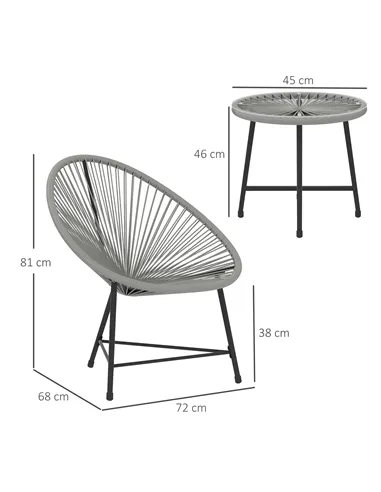 Outsunny 3 Pieces Rattan Bistro Set, Garden Bistro Set with Acapulco Chairs and Glass Top Table, Small Garden Furniture Set with