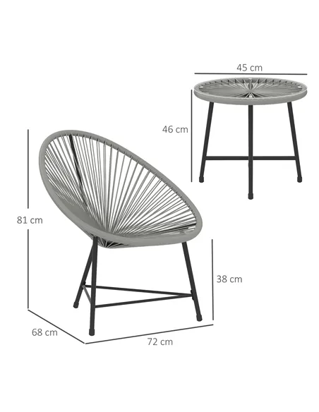 Outsunny 3 Pieces Rattan Bistro Set, Garden Bistro Set with Acapulco Chairs and Glass Top Table, Small Garden Furniture Set with