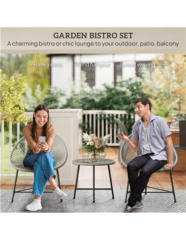Outsunny 3 Pieces Rattan Bistro Set, Garden Bistro Set with Acapulco Chairs and Glass Top Table, Small Garden Furniture Set with