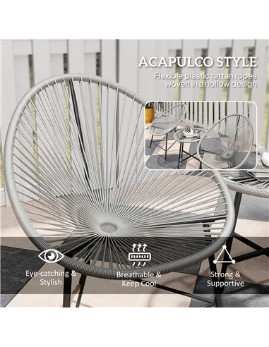 Outsunny 3 Pieces Rattan Bistro Set, Garden Bistro Set with Acapulco Chairs and Glass Top Table, Small Garden Furniture Set with