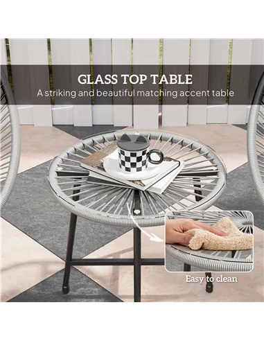 Outsunny 3 Pieces Rattan Bistro Set, Garden Bistro Set with Acapulco Chairs and Glass Top Table, Small Garden Furniture Set with