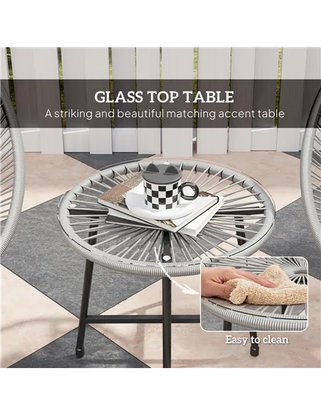 Outsunny 3 Pieces Rattan Bistro Set, Garden Bistro Set with Acapulco Chairs and Glass Top Table, Small Garden Furniture Set with