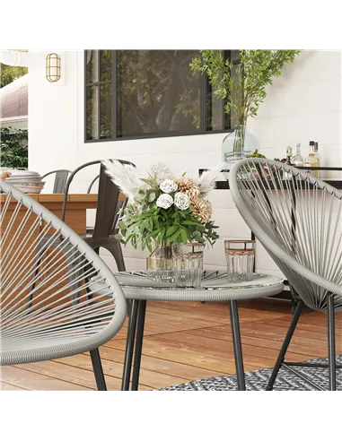 Outsunny 3 Pieces Rattan Bistro Set, Garden Bistro Set with Acapulco Chairs and Glass Top Table, Small Garden Furniture Set with