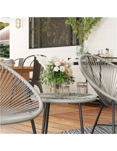 Outsunny 3 Pieces Rattan Bistro Set, Garden Bistro Set with Acapulco Chairs and Glass Top Table, Small Garden Furniture Set with