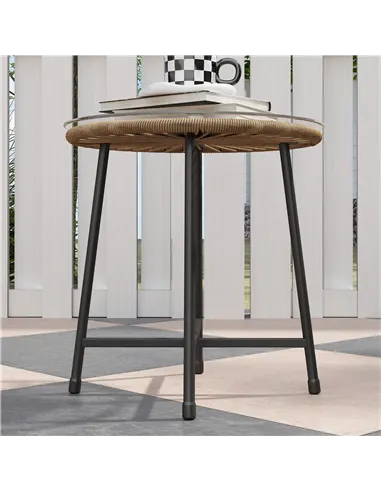 Outsunny 3 Pieces Rattan Bistro Set, Wicker Small Garden Table and Chairs Set with Cushions and Glass Top Coffee Table, Bistro G