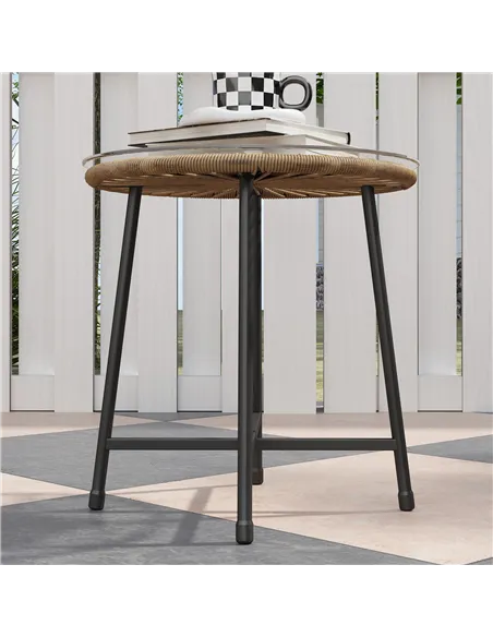 Outsunny 3 Pieces Rattan Bistro Set, Wicker Small Garden Table and Chairs Set with Cushions and Glass Top Coffee Table, Bistro G