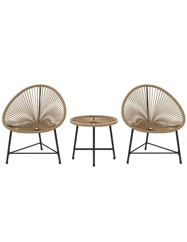 Outsunny 3 Pieces Rattan Bistro Set, Garden Bistro Set with Acapulco Chairs and Glass Top Table, Small Garden Furniture Set with