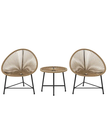 Outsunny 3 Pieces Rattan Bistro Set, Garden Bistro Set with Acapulco Chairs and Glass Top Table, Small Garden Furniture Set with