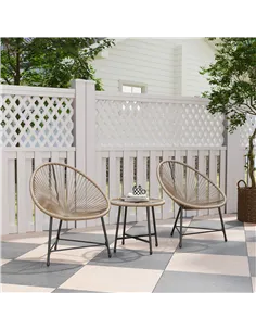 Outsunny 3 Pieces Rattan Bistro Set, Garden Bistro Set with Acapulco Chairs and Glass Top Table, Small Garden Furniture Set with 2