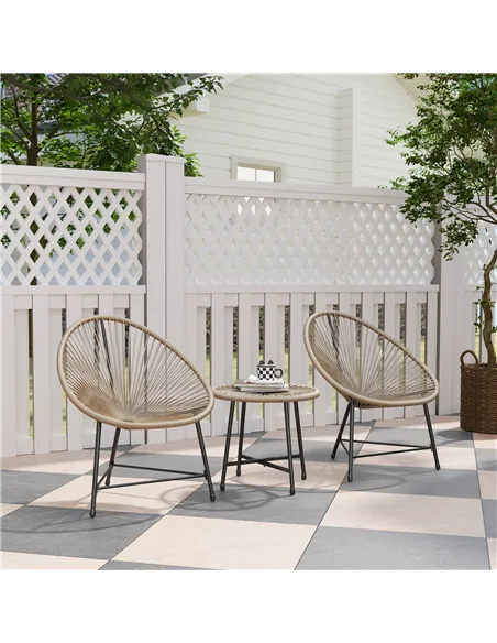 Outsunny 3 Pieces Rattan Bistro Set, Garden Bistro Set with Acapulco Chairs and Glass Top Table, Small Garden Furniture Set with