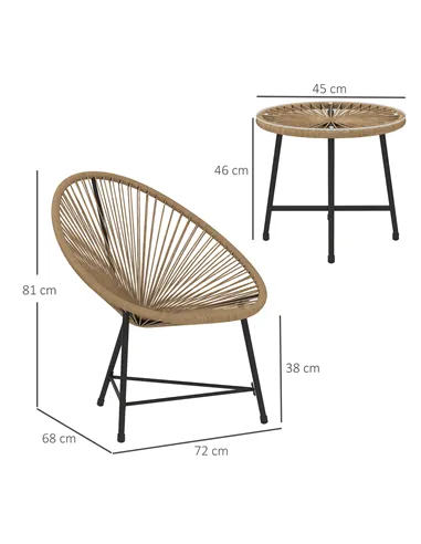 Outsunny 3 Pieces Rattan Bistro Set, Garden Bistro Set with Acapulco Chairs and Glass Top Table, Small Garden Furniture Set with