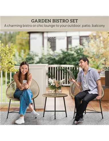 Outsunny 3 Pieces Rattan Bistro Set, Garden Bistro Set with Acapulco Chairs and Glass Top Table, Small Garden Furniture Set with
