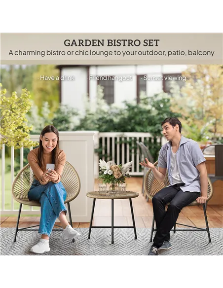 Outsunny 3 Pieces Rattan Bistro Set, Garden Bistro Set with Acapulco Chairs and Glass Top Table, Small Garden Furniture Set with