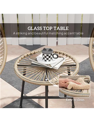 Outsunny 3 Pieces Rattan Bistro Set, Garden Bistro Set with Acapulco Chairs and Glass Top Table, Small Garden Furniture Set with
