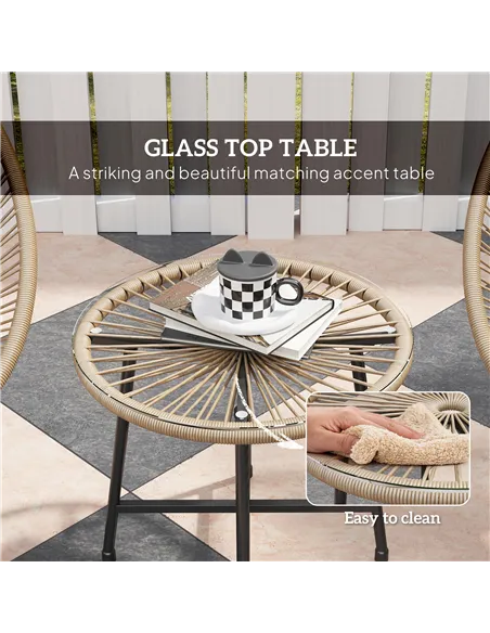 Outsunny 3 Pieces Rattan Bistro Set, Garden Bistro Set with Acapulco Chairs and Glass Top Table, Small Garden Furniture Set with