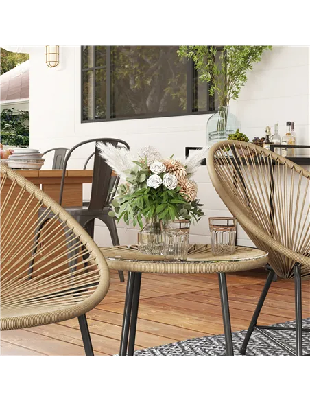 Outsunny 3 Pieces Rattan Bistro Set, Garden Bistro Set with Acapulco Chairs and Glass Top Table, Small Garden Furniture Set with