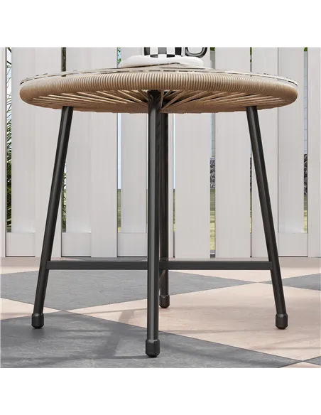 Outsunny 3 Pieces Rattan Bistro Set, Garden Bistro Set with Acapulco Chairs and Glass Top Table, Small Garden Furniture Set with