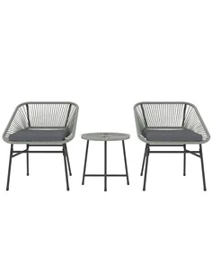 Outsunny 3 Pieces Rattan Bistro Set, Wicker Small Garden Table and Chairs Set with Cushions and Glass Top Coffee Table, Bistro G