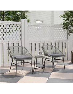 Outsunny 3 Pieces Rattan Bistro Set, Wicker Small Garden Table and Chairs Set with Cushions and Glass Top Coffee Table, Bistro G 2