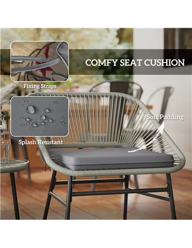 Outsunny 3 Pieces Rattan Bistro Set, Wicker Small Garden Table and Chairs Set with Cushions and Glass Top Coffee Table, Bistro G