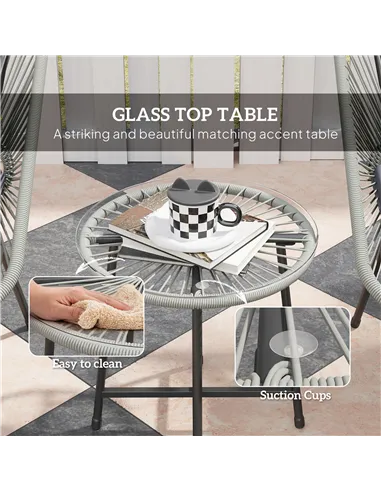 Outsunny 3 Pieces Rattan Bistro Set, Wicker Small Garden Table and Chairs Set with Cushions and Glass Top Coffee Table, Bistro G