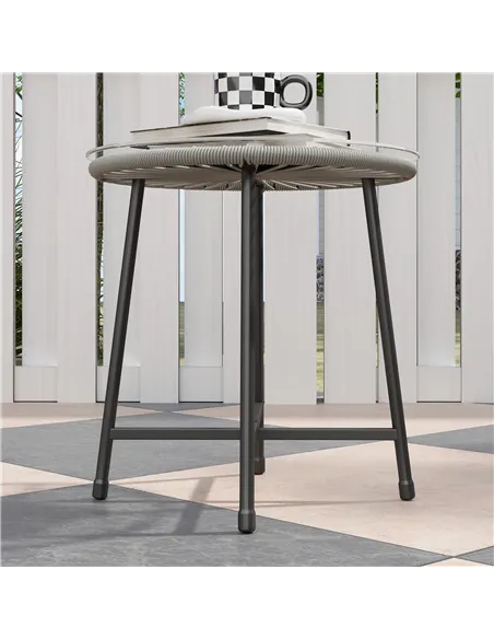 Outsunny 3 Pieces Rattan Bistro Set, Wicker Small Garden Table and Chairs Set with Cushions and Glass Top Coffee Table, Bistro G