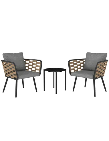 Outsunny 3 Pieces Rattan Bistro Set with Washable Seat and Back Cushions, Glass Top Coffee Table, for Outdoor, Patio, Black