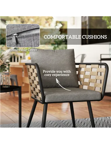 Outsunny 3 Pieces Rattan Bistro Set with Washable Seat and Back Cushions, Glass Top Coffee Table, for Outdoor, Patio, Black