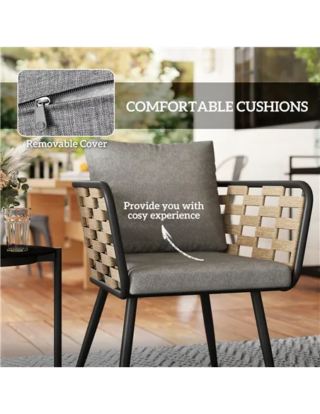 Outsunny 3 Pieces Rattan Bistro Set with Washable Seat and Back Cushions, Glass Top Coffee Table, for Outdoor, Patio, Black