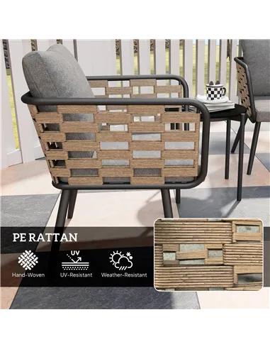 Outsunny 3 Pieces Rattan Bistro Set with Washable Seat and Back Cushions, Glass Top Coffee Table, for Outdoor, Patio, Black