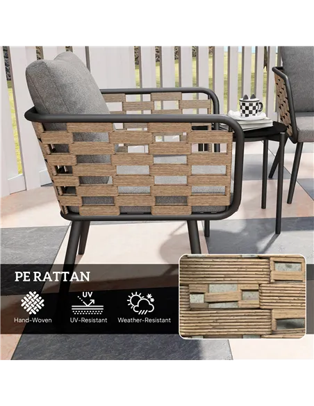 Outsunny 3 Pieces Rattan Bistro Set with Washable Seat and Back Cushions, Glass Top Coffee Table, for Outdoor, Patio, Black