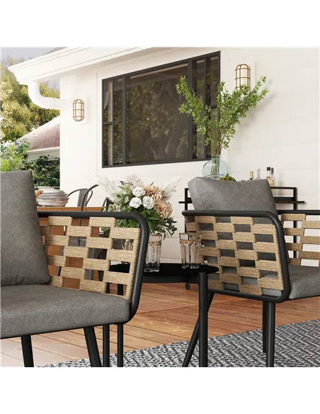 Outsunny 3 Pieces Rattan Bistro Set with Washable Seat and Back Cushions, Glass Top Coffee Table, for Outdoor, Patio, Black