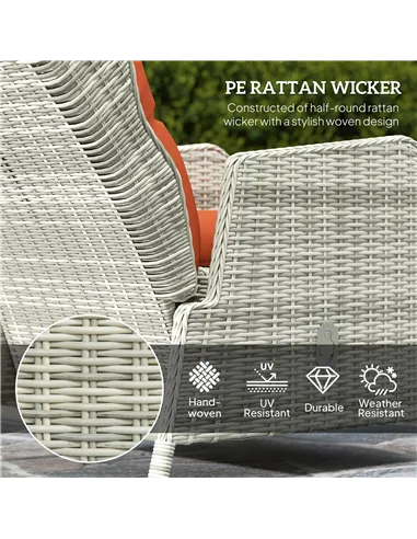 Outsunny 5 Pieces Rattan Bistro Set with Adjustable Back, Reclining Wicker Balcony Furniture with Cushions, Glass Top Coffee Tab