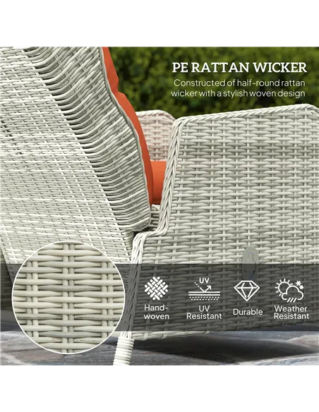 Outsunny 5 Pieces Rattan Bistro Set with Adjustable Back, Reclining Wicker Balcony Furniture with Cushions, Glass Top Coffee Tab