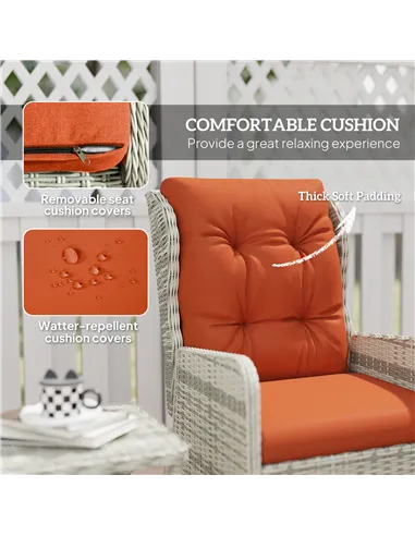 Outsunny 5 Pieces Rattan Bistro Set with Adjustable Back, Reclining Wicker Balcony Furniture with Cushions, Glass Top Coffee Tab