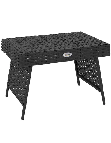 Outsunny Foldable Outdoor Side Table, Rattan Garden Coffee Table with Steel Frame, Space Saving Bistro Garden Furniture for Pati