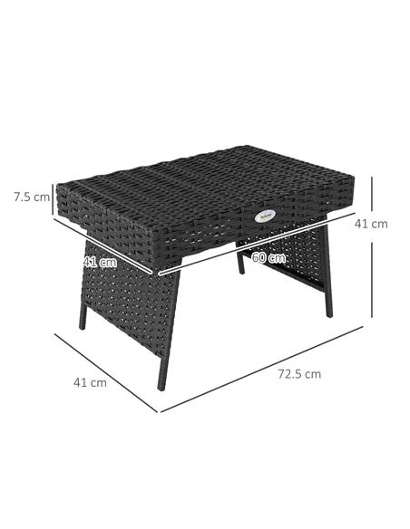 Outsunny Foldable Outdoor Side Table, Rattan Garden Coffee Table with Steel Frame, Space Saving Bistro Garden Furniture for Pati