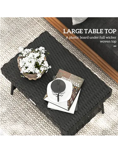 Outsunny Foldable Outdoor Side Table, Rattan Garden Coffee Table with Steel Frame, Space Saving Bistro Garden Furniture for Pati