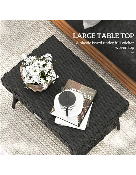 Outsunny Foldable Outdoor Side Table, Rattan Garden Coffee Table with Steel Frame, Space Saving Bistro Garden Furniture for Pati