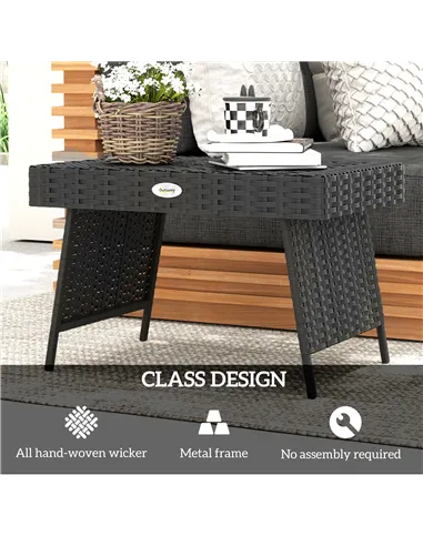 Outsunny Foldable Outdoor Side Table, Rattan Garden Coffee Table with Steel Frame, Space Saving Bistro Garden Furniture for Pati