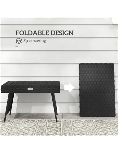 Outsunny Foldable Outdoor Side Table, Rattan Garden Coffee Table with Steel Frame, Space Saving Bistro Garden Furniture for Pati