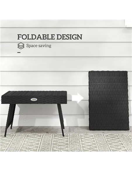 Outsunny Foldable Outdoor Side Table, Rattan Garden Coffee Table with Steel Frame, Space Saving Bistro Garden Furniture for Pati
