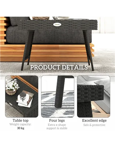 Outsunny Foldable Outdoor Side Table, Rattan Garden Coffee Table with Steel Frame, Space Saving Bistro Garden Furniture for Pati